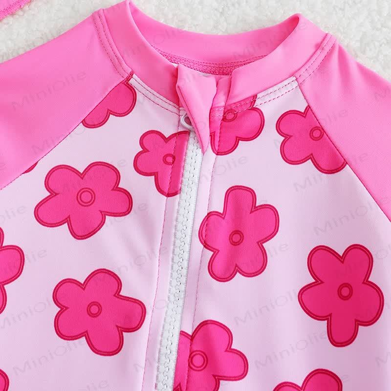 Costume da bagno rosa chiaro con stampa floreale e cerniera - image 2