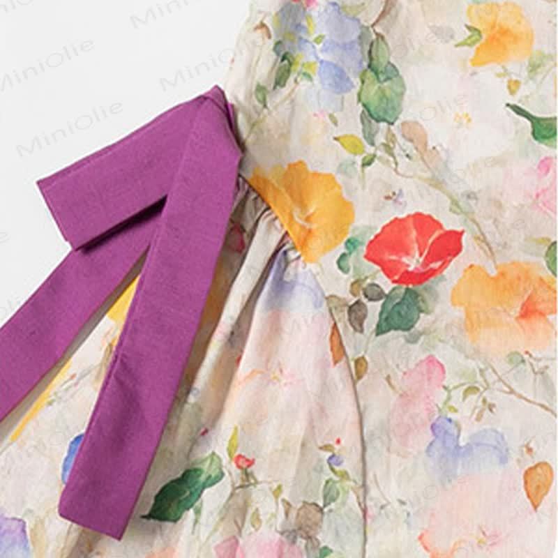 Vestito senza maniche rosa con fiocco floreale per bambina - image 3