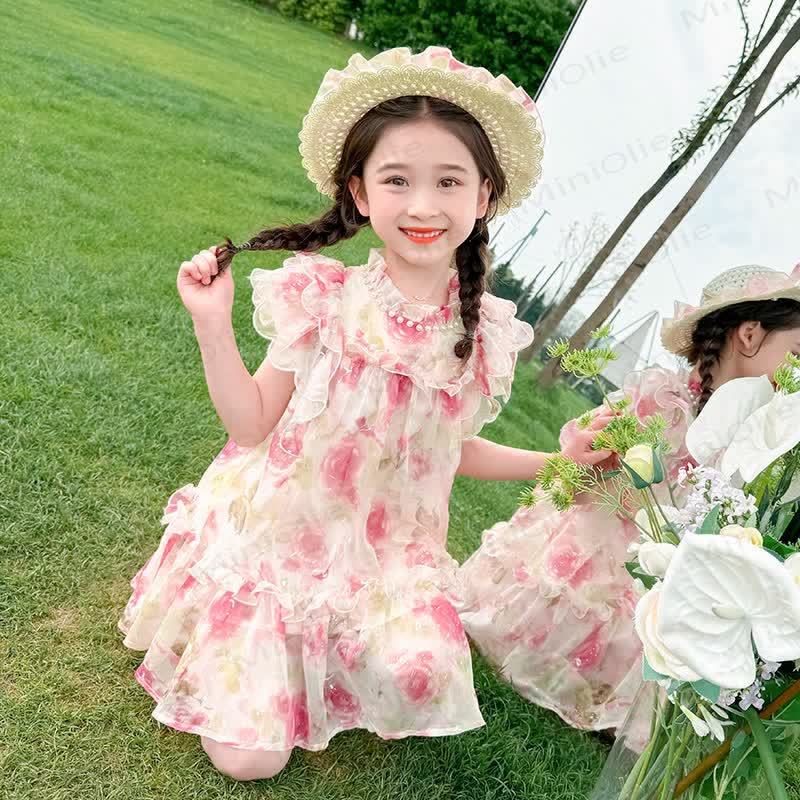 Vestito da bambina in cotone con stampa floreale e volant - image 2