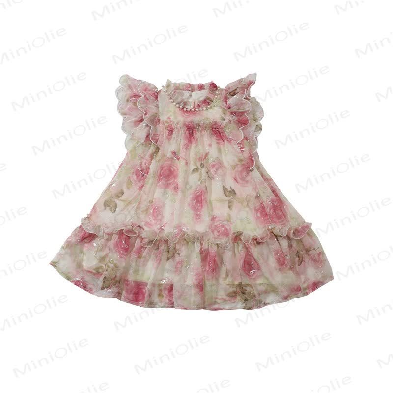 Vestito da bambina in cotone con stampa floreale e volant - image 3