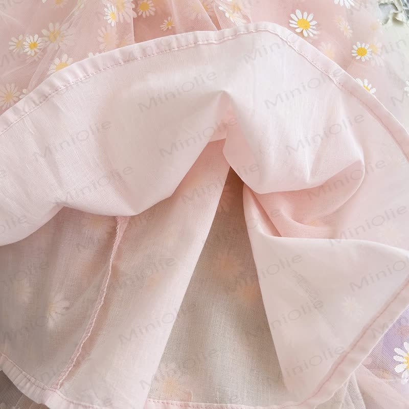 Vestito senza maniche in tulle di cotone con stampa a margherite per bambina - image 5