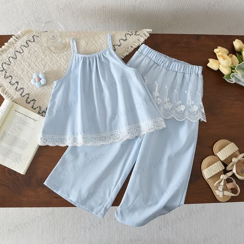 Completo pigiama azzurro in pizzo per bambina - Blu - 7 anni - image 1