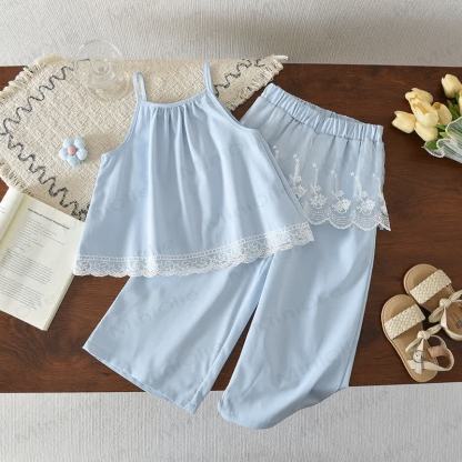 Completo pigiama azzurro in pizzo per bambina - Blu - 7 anni - image 1