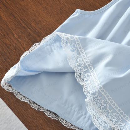 Completo pigiama azzurro in pizzo per bambina - image 3