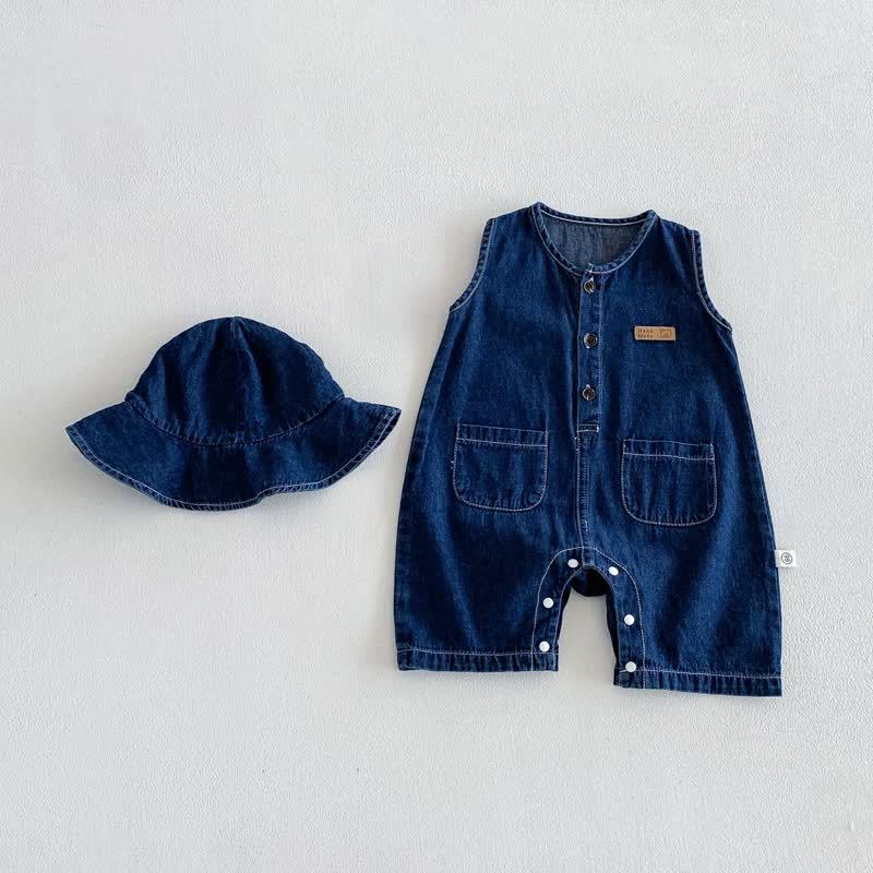 Tutina da neonato in denim senza maniche con cappellino - Marina - 18-24 mesi - image 2