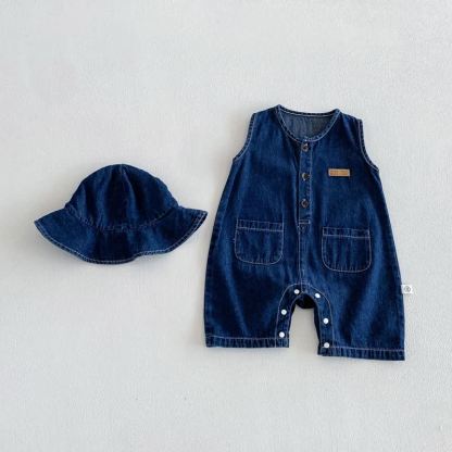 Tutina da neonato in denim senza maniche con cappellino - Marina - 18-24 mesi - image 2