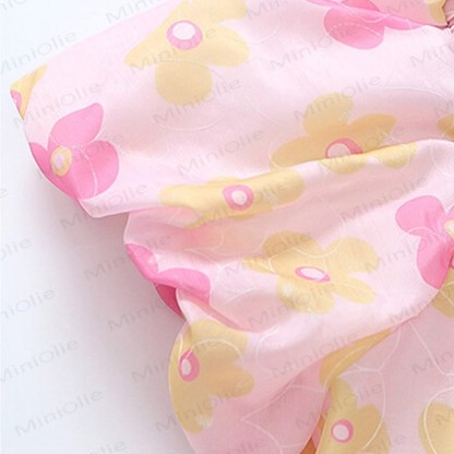 Vestito da bambina in cotone con stampa floreale rosa o verde - image 7