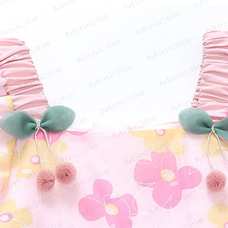 Vestito da bambina in cotone con stampa floreale rosa o verde - image 5