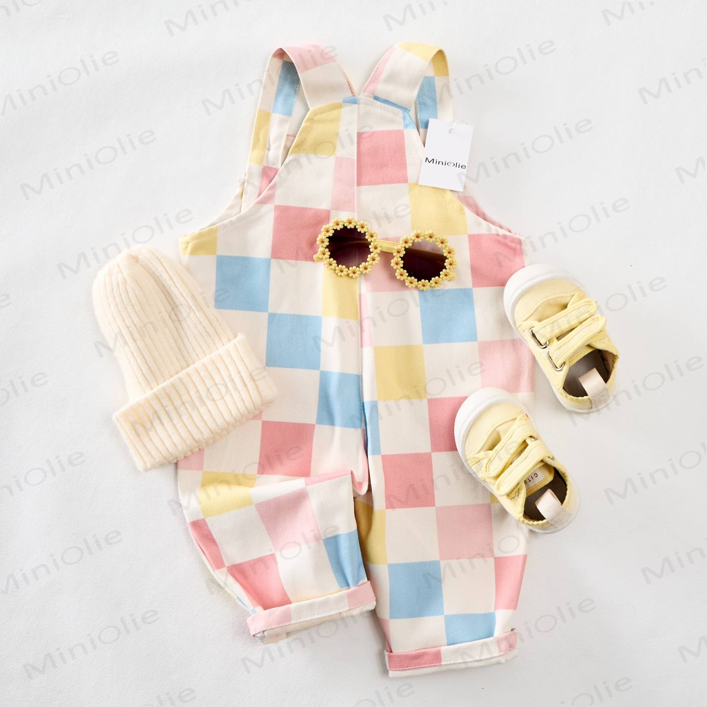 Salopette con tasche a scacchi per neonati e bambini - image 7