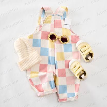 Salopette con tasche a scacchi per neonati e bambini - image 7