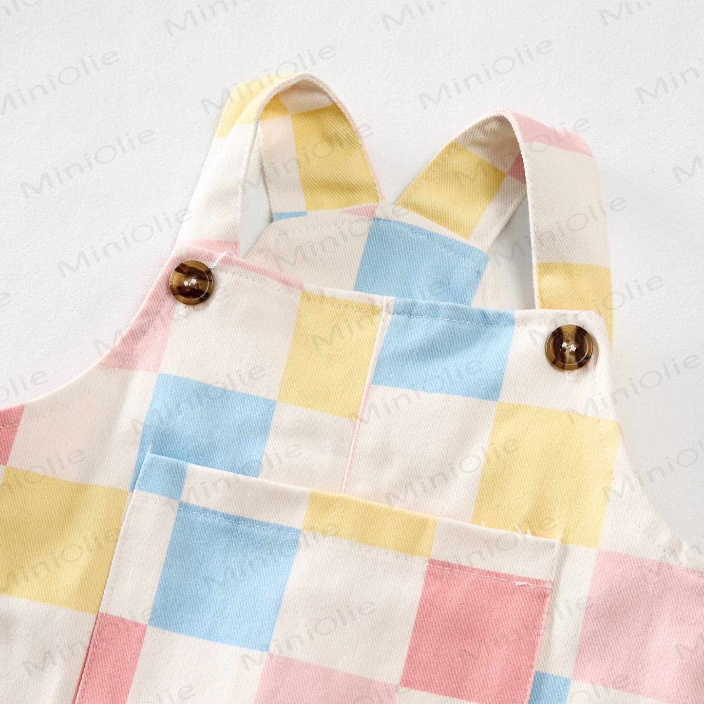 Salopette con tasche a scacchi per neonati e bambini - image 3