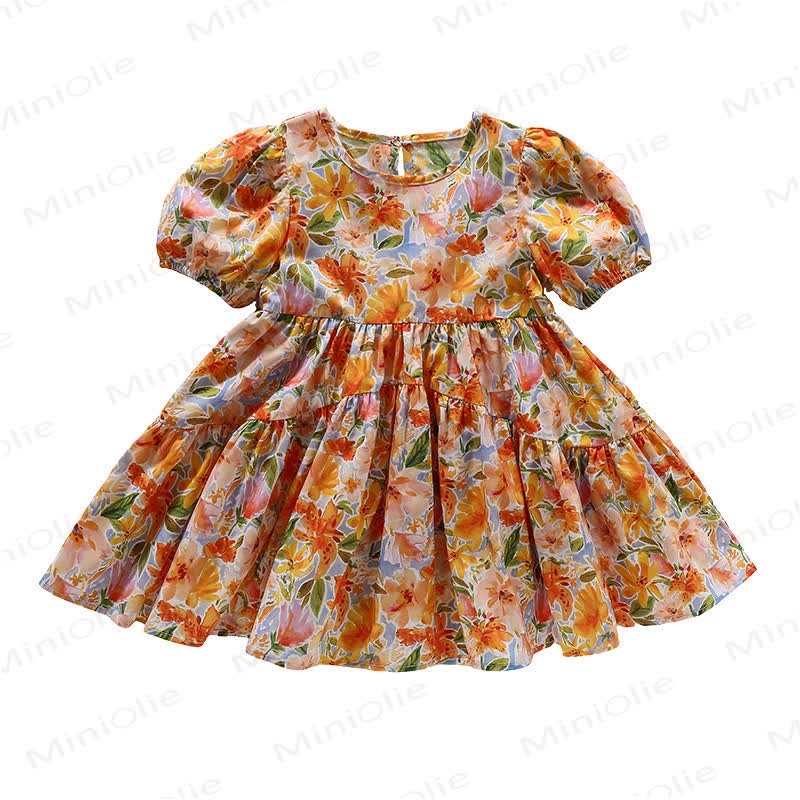 Vestito da principessa arancione con stampa floreale per bambina - image 3