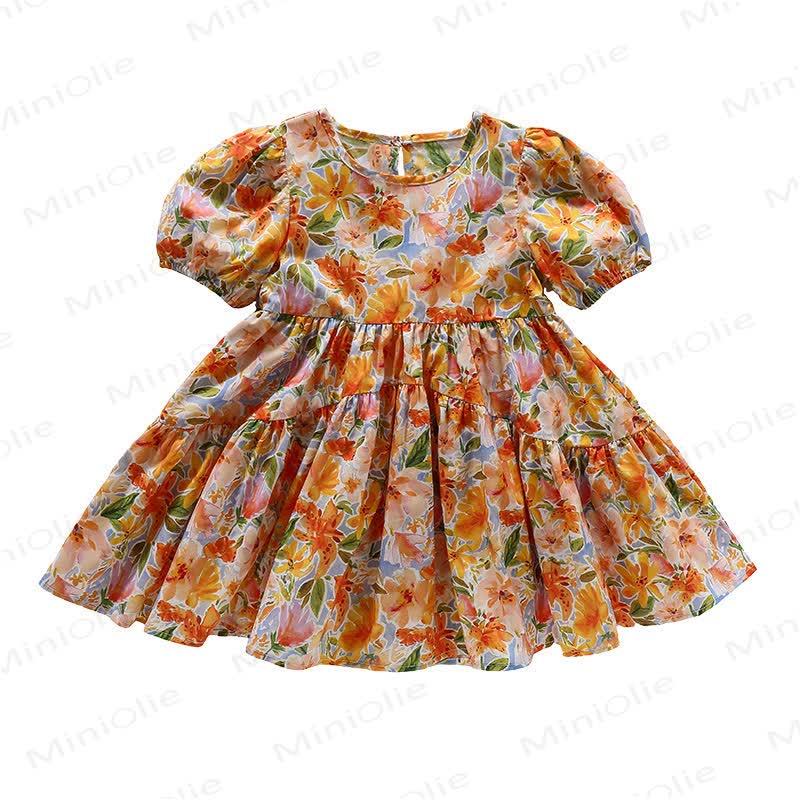 Vestito da principessa arancione con stampa floreale per bambina - image 3