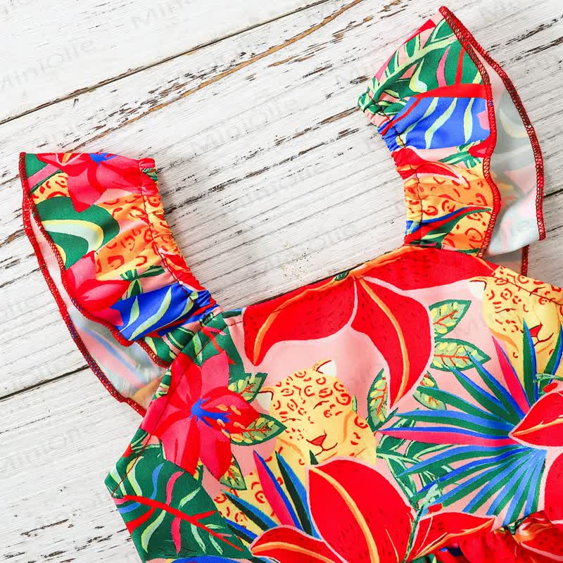 Vestito senza maniche rosso con stampa floreale per bambina - image 4