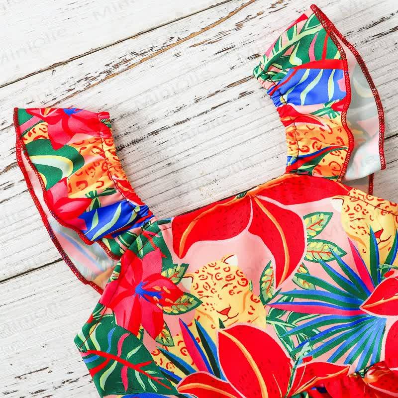 Vestito senza maniche rosso con stampa floreale per bambina - image 4