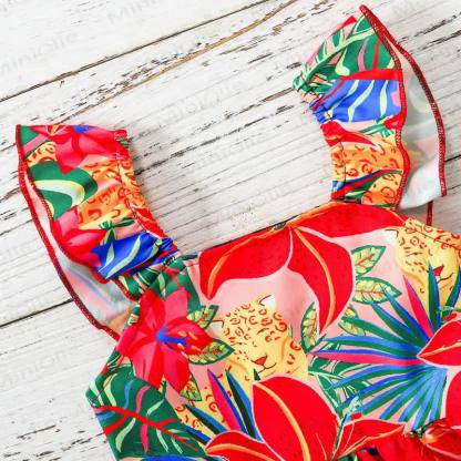 Vestito senza maniche rosso con stampa floreale per bambina - image 4