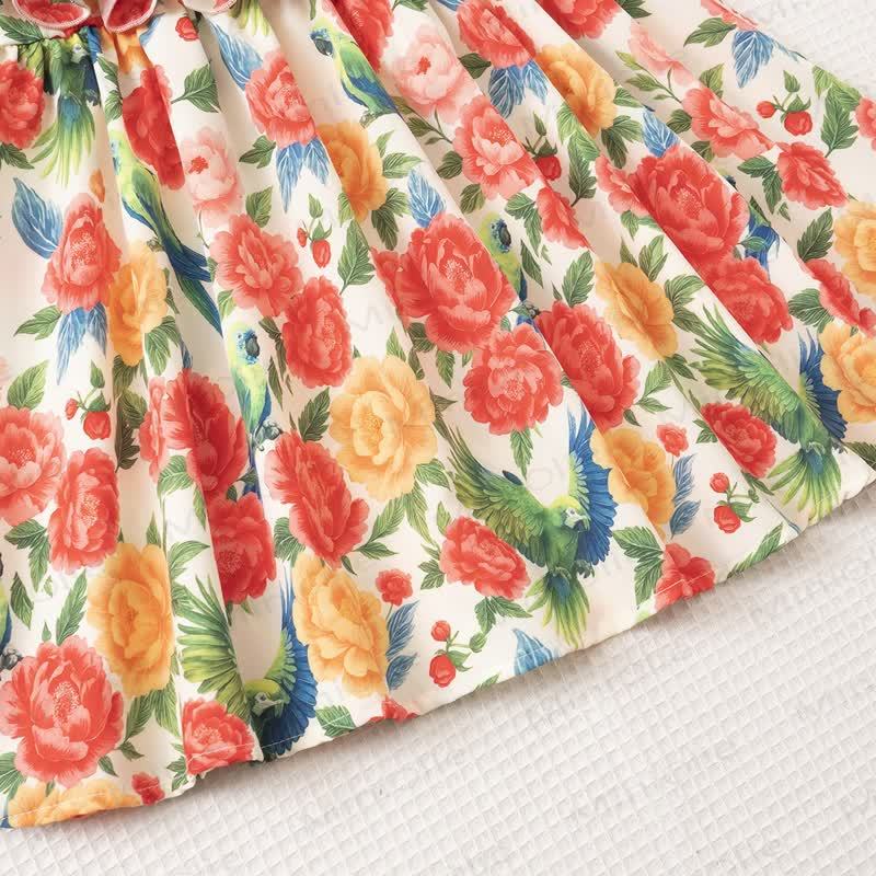 Vestito a trapezio per bambina con stampa floreale e a foglie - image 6