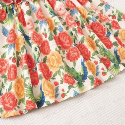 Vestito a trapezio per bambina con stampa floreale e a foglie - image 6