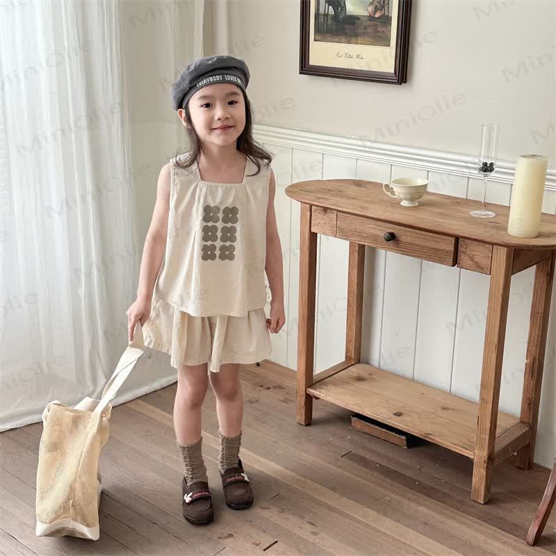 Completo da bambina composto da canotta e pantaloncini con stampa floreale. - Beige - 6-7T - image 2