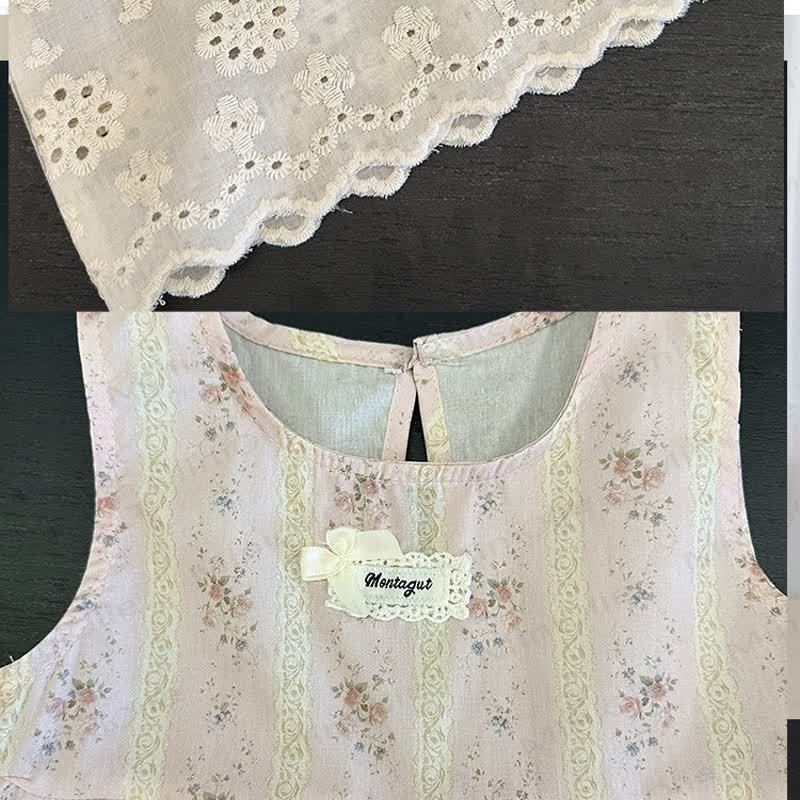 Completo da bambina composto da canotta e pantaloni rosa con stampa floreale in pizzo. - image 5