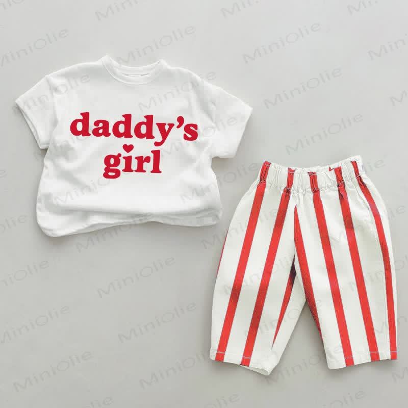 Completo 2 pezzi a righe verticali rosse casual per neonati DADDY'S GIRL - Bianco e rosso - 2-3T - image 1