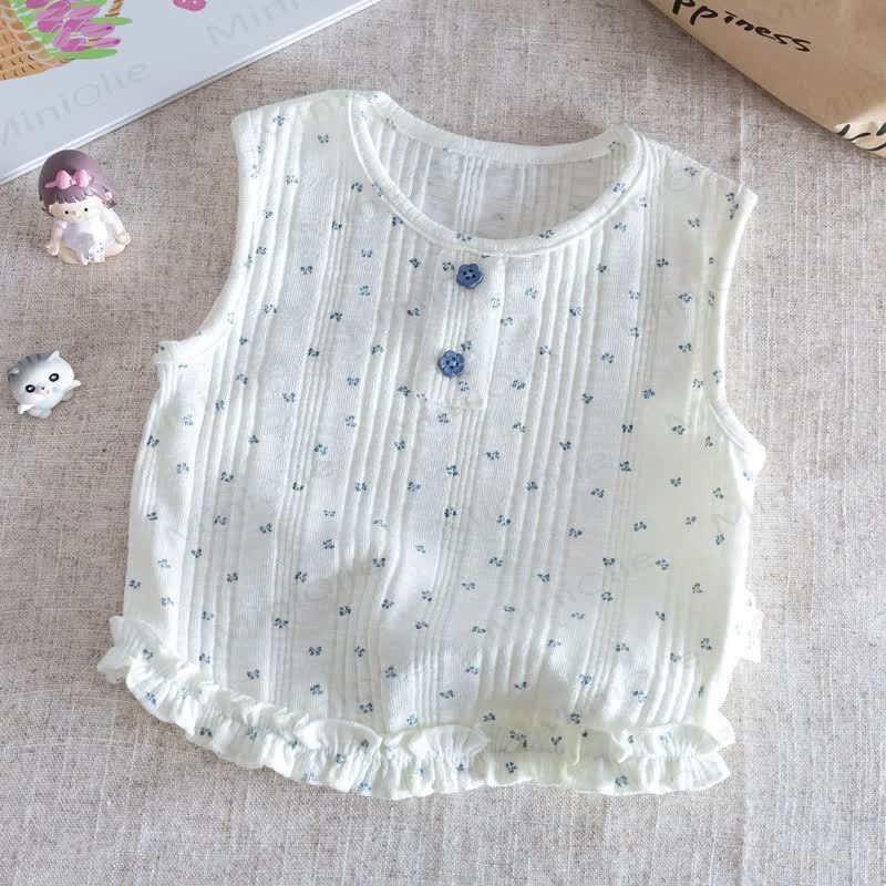 Completo da bambina con gilet e pantaloni blu a fantasia floreale. - Gilet Bianco - 8-9T - image 2