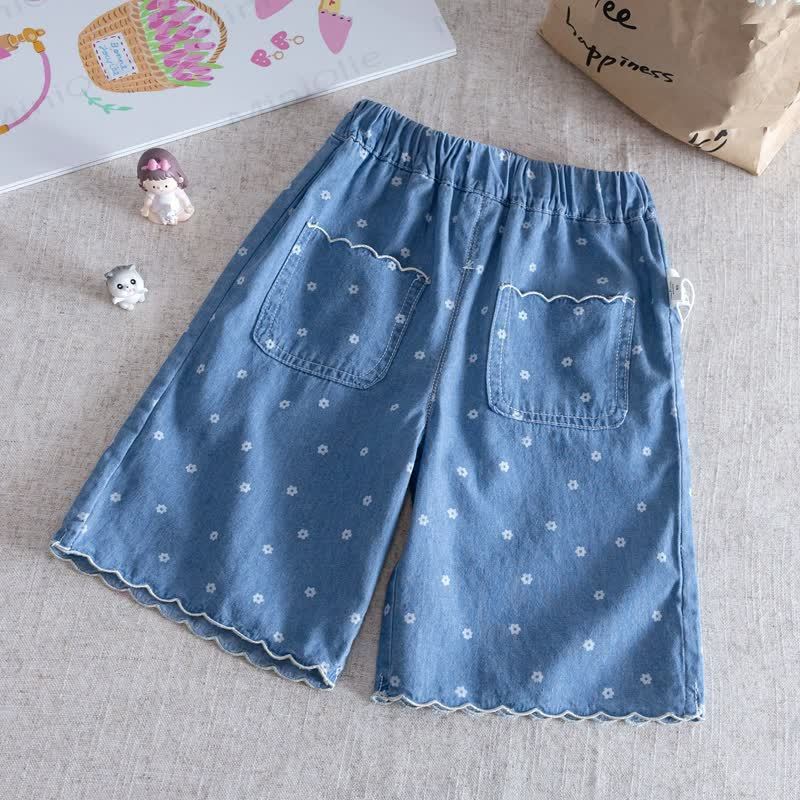 Completo da bambina con gilet e pantaloni blu a fantasia floreale. - Pantaloni blu - 8-9T - image 3