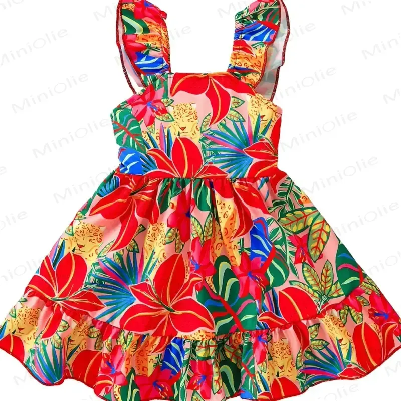 Vestito senza maniche rosso con stampa floreale per bambina - image 1