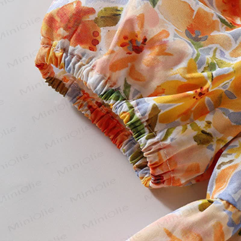 Vestito da principessa arancione con stampa floreale per bambina - image 9