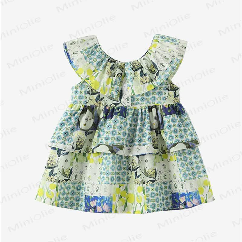 Vestito senza maniche a fantasia floreale e scozzese verde per bambina - image 3