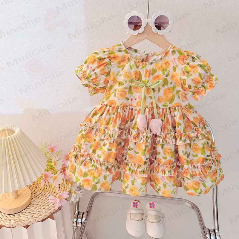 Vestito in cotone con stampa di tulipani per bambina - Arancia - 4-5T - image 1