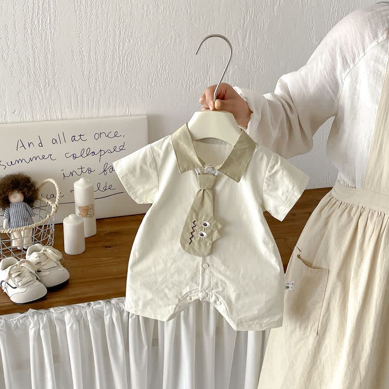 Tutina beige da neonato con cravatta a cartoni animati - Beige - 18-24 mesi - image 1