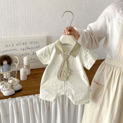 Tutina beige da neonato con cravatta a cartoni animati - Beige - 18-24 mesi - image 1