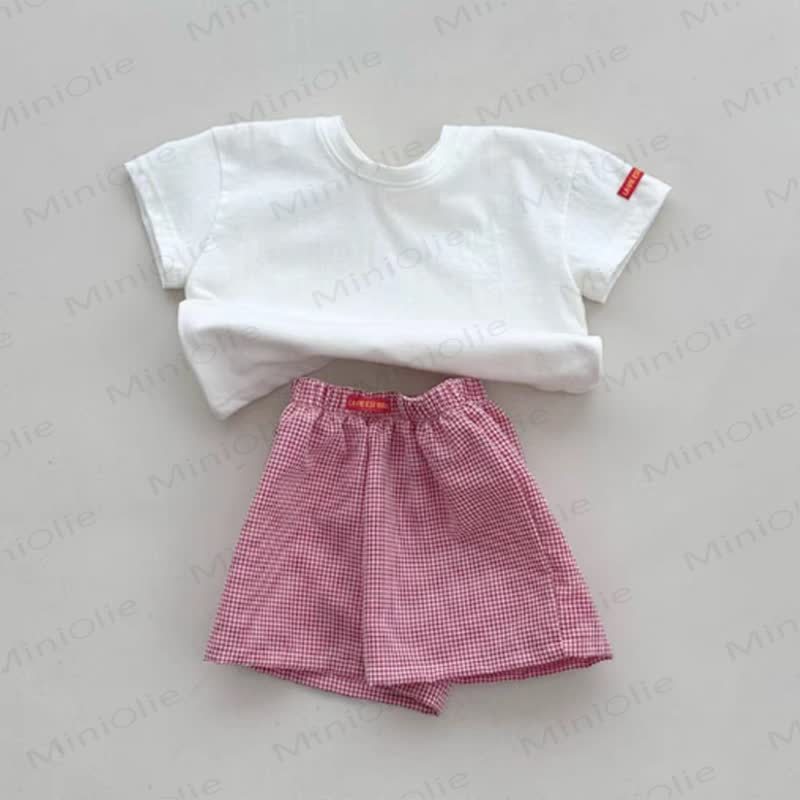 Completo per neonato composto da maglietta a tinta unita e pantaloncini a quadretti in cotone. - Bianco - 2-3T - image 2