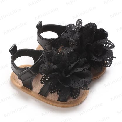 Sandalini primi passi per neonati con fiore in pizzo - Nero - 12-18 mesi - image 3
