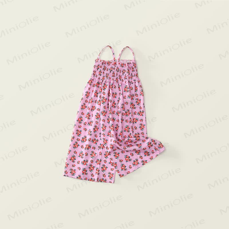 Vestito da bambina con spalline sottili e stampa floreale arricciata, in poliestere. - image 2