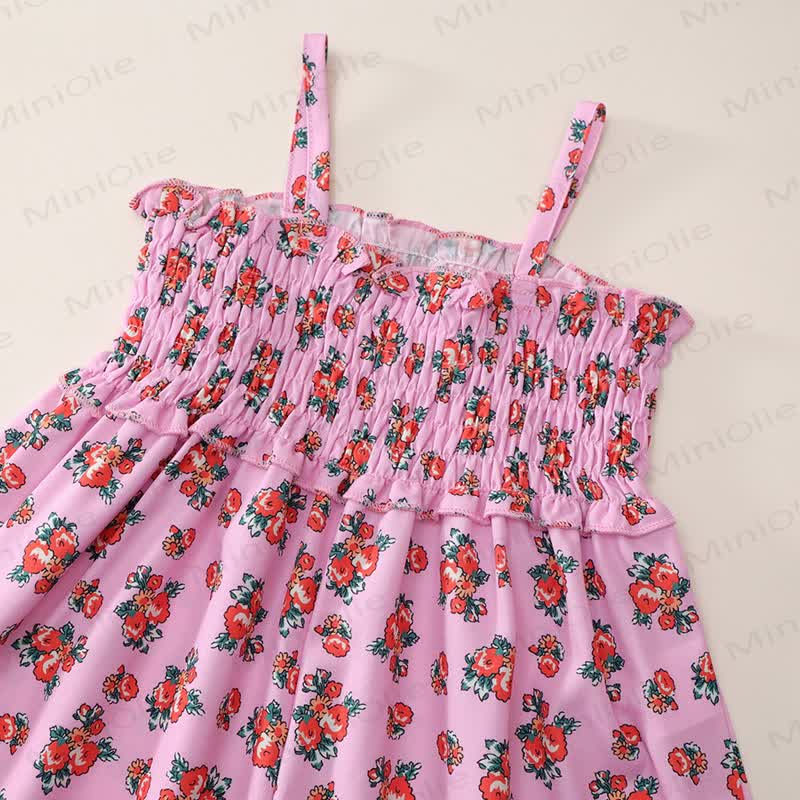 Vestito da bambina con spalline sottili e stampa floreale arricciata, in poliestere. - image 7