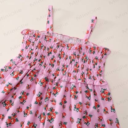 Vestito da bambina con spalline sottili e stampa floreale arricciata, in poliestere. - image 7