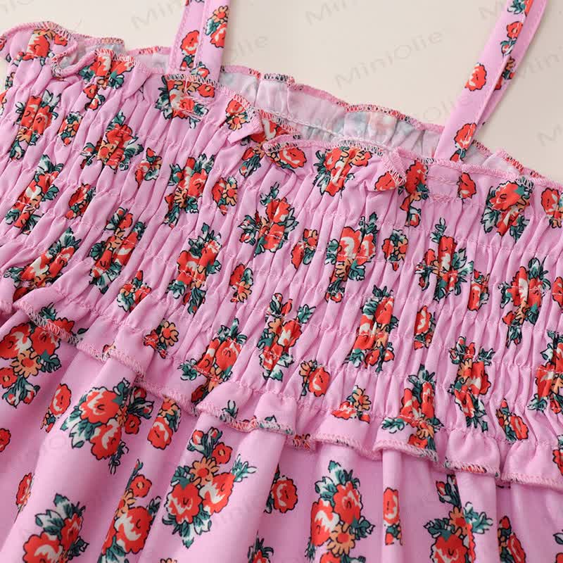 Vestito da bambina con spalline sottili e stampa floreale arricciata, in poliestere. - image 8