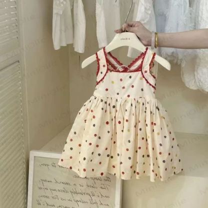 Vestito senza maniche in cotone a pois per bambina - Beige - 6-7T - image 1