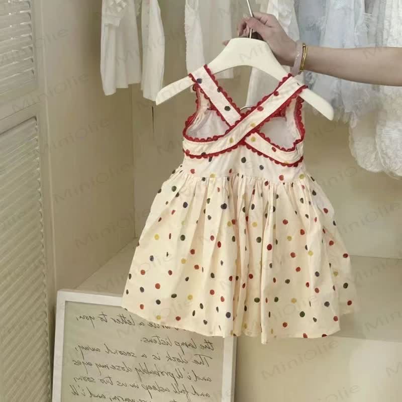 Vestito senza maniche in cotone a pois per bambina - image 2