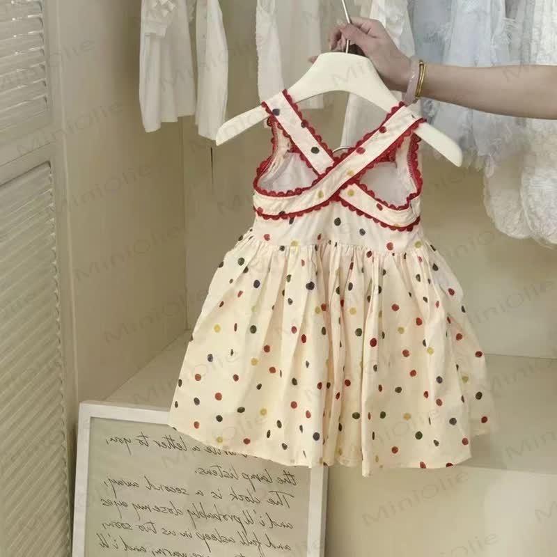Vestito senza maniche in cotone a pois per bambina - image 2