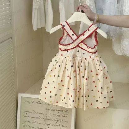 Vestito senza maniche in cotone a pois per bambina - image 2
