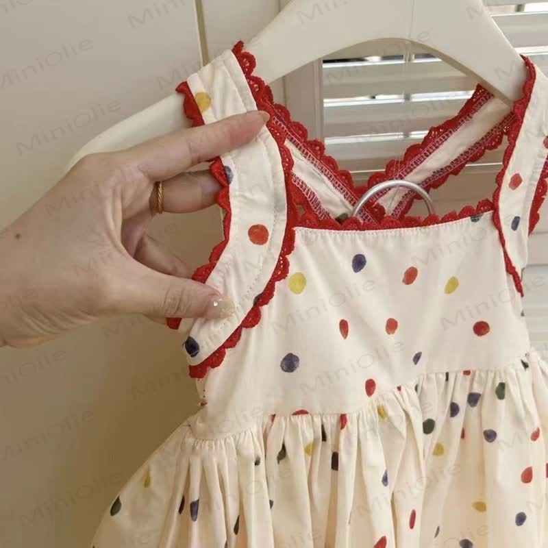 Vestito senza maniche in cotone a pois per bambina - image 3