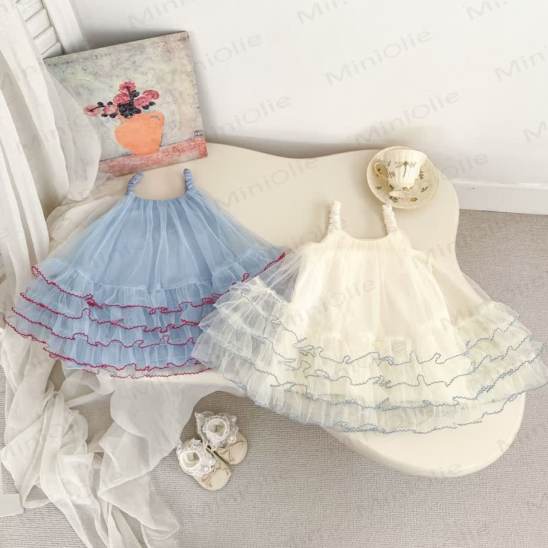 Vestito da bambina in cotone, pizzo e tulle - image 1