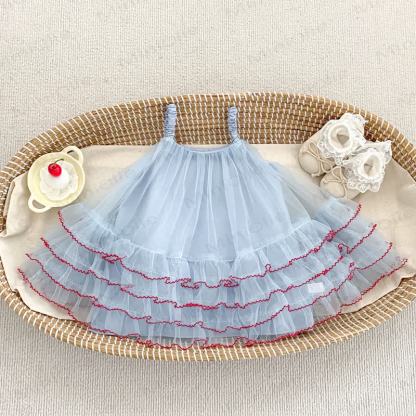 Vestito da bambina in cotone, pizzo e tulle - Blu - 4-5T - image 2