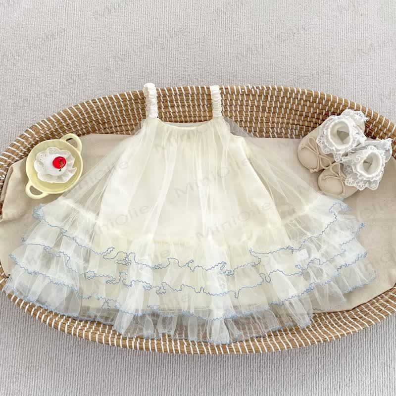 Vestito da bambina in cotone, pizzo e tulle - Beige - 4-5T - image 3
