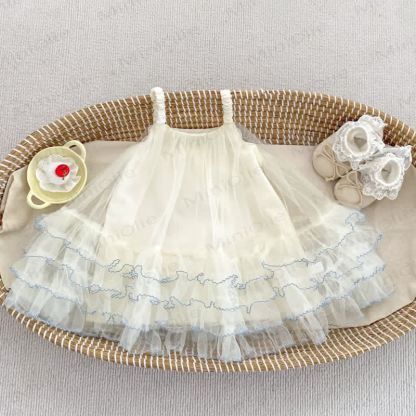 Vestito da bambina in cotone, pizzo e tulle - Beige - 4-5T - image 3