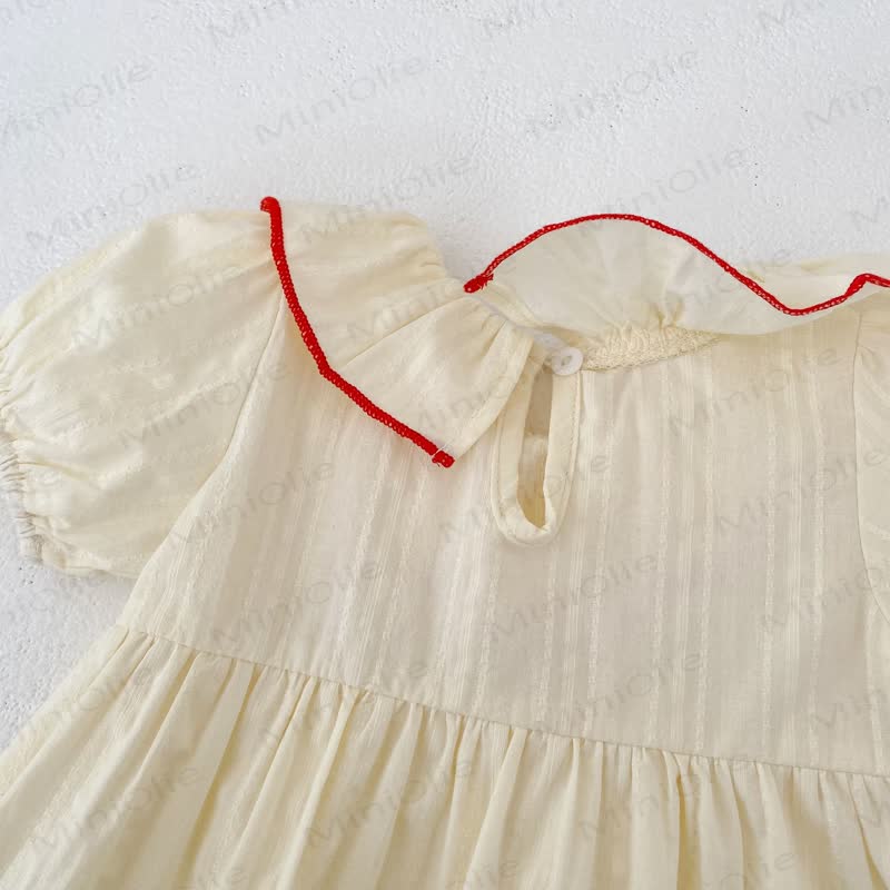 Completo da bambina composto da canotta beige in cotone e pantaloncini a quadri rossi o cappellino - image 6