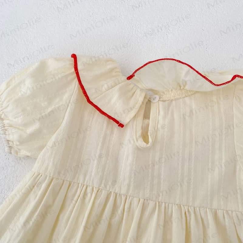 Completo da bambina composto da canotta beige in cotone e pantaloncini a quadri rossi o cappellino - image 6